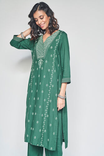 Panna embroidered kurta set, Dark Green, image 4